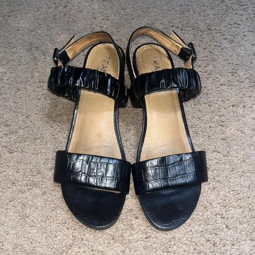 FRANKIE4 Mollie Sandals Croc Embossed‎ Ruched Tortoise Heel Black 11